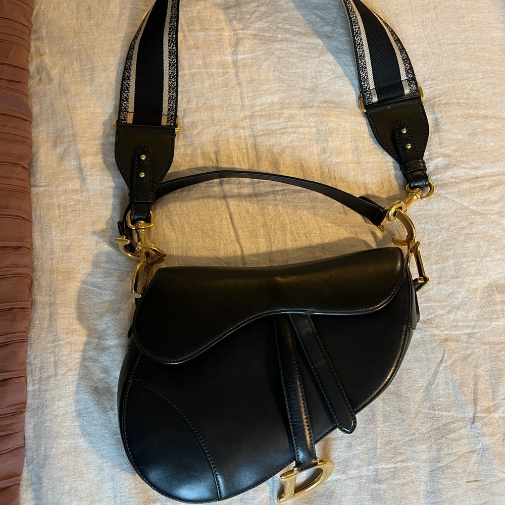 Christian Dior medium black saddle bag with strap